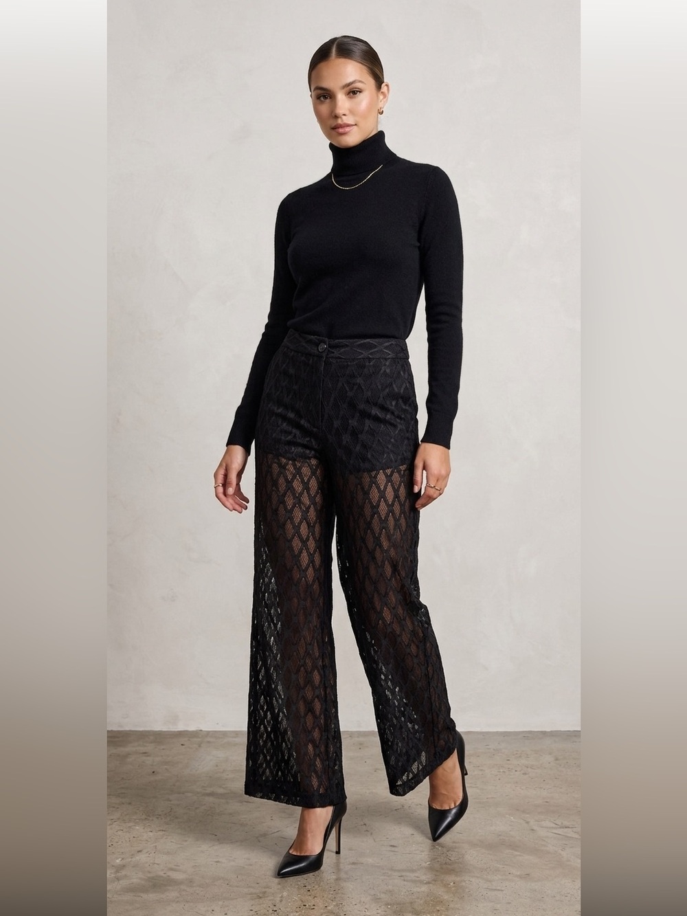 NWT Puppets And Puppets Sz 12 Wide Leg Flowy Black Lace Jane Pant